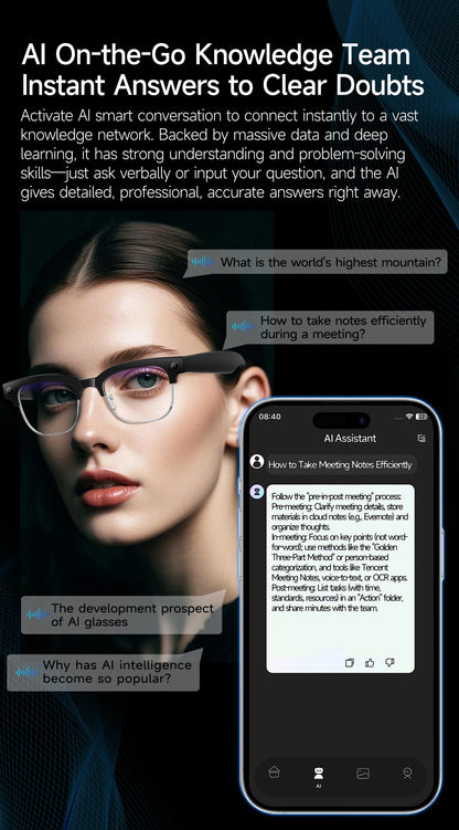 2026 New 8K HD AI Smart Glasses Men with Chat GPT 800MP Camera Bluetooth Call AI Translation Voice Assistant Control Unisex Sung