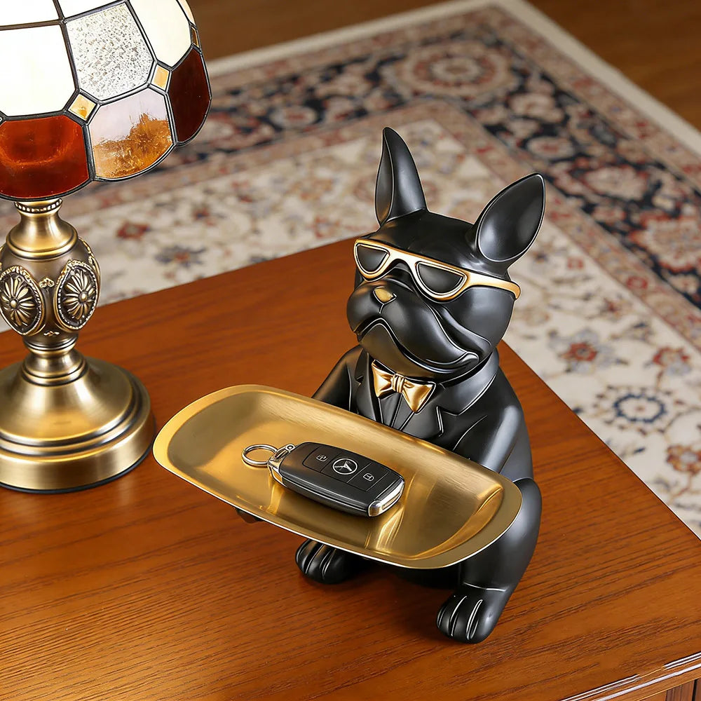 Multi Functional Bulldog Tray Animal Statue Creative Ornament Living Room Bedroom Miscellaneous Storage Home Decoration Gift