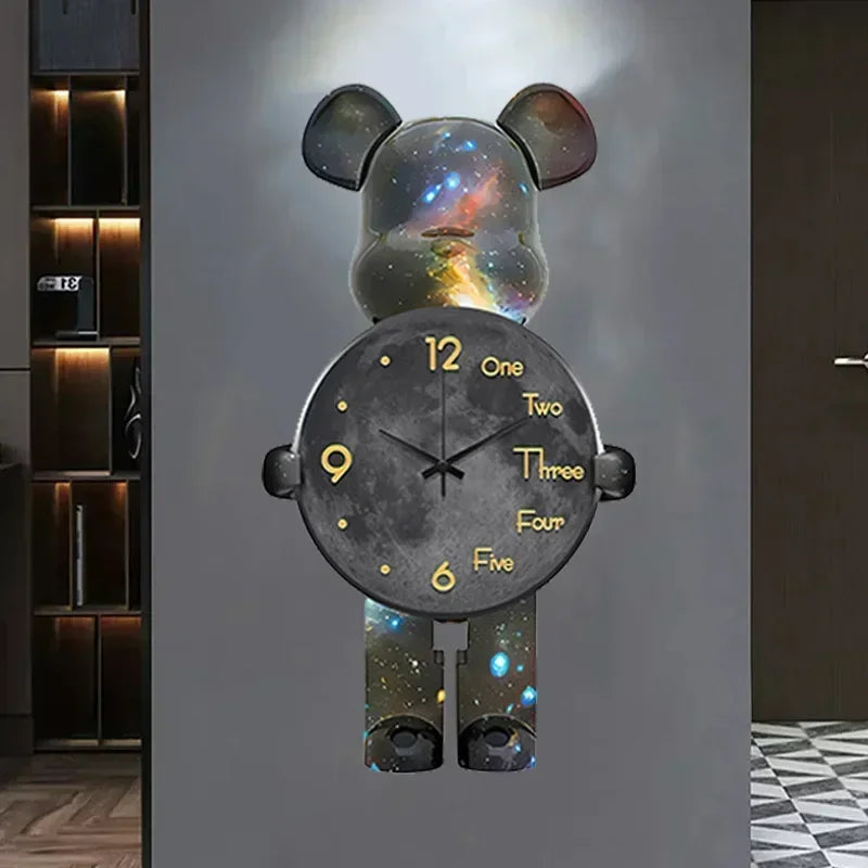 Aesthetic Bear Wall Clock LED Lamp Unique Bear Silent Watch Sconce Luxury Porch Livingroom Decoration Interior Light Clock Decor