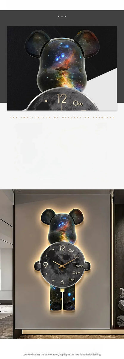 Aesthetic Bear Wall Clock LED Lamp Unique Bear Silent Watch Sconce Luxury Porch Livingroom Decoration Interior Light Clock Decor