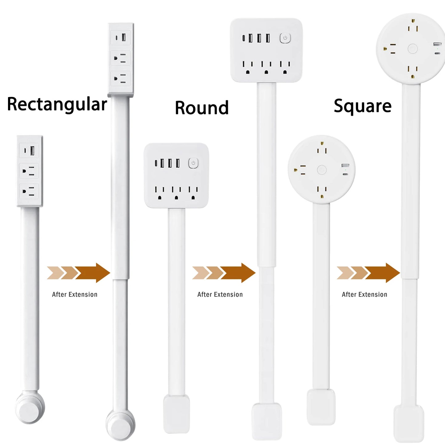 3 Style Retractable Sockets in Various Shapes US Plug Power Strip with AC Outlets USB Port(USB-A/C),Adjustable Electrical Outlet Extender Stick,Multi Socket Wall Socket Universal for Hard-to-Reach Wall Outlets Behind Couch,Be