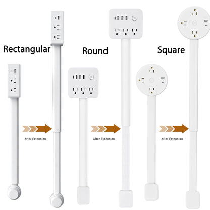 3 Style Retractable Sockets in Various Shapes US Plug Power Strip with AC Outlets USB Port(USB-A/C),Adjustable Electrical Outlet Extender Stick,Multi Socket Wall Socket Universal for Hard-to-Reach Wall Outlets Behind Couch,Be