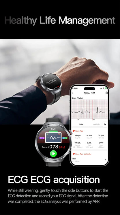 New 1.73" Sapphire Glass Uric Acid Blood Fat Health Trackr SmartWatch Blood Pressure ECG+PPG Clock Body Analysis Smartwatchs Men
