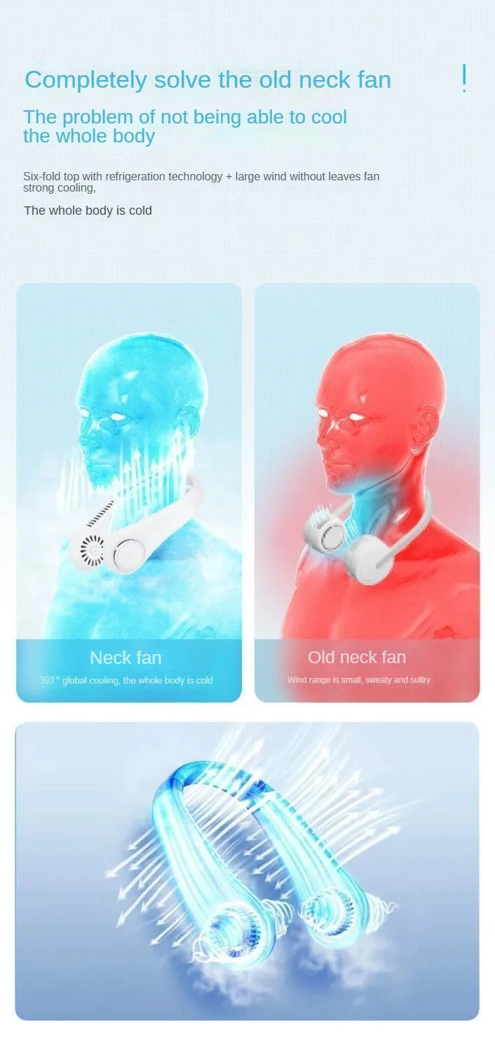 Bladeless Neck Mounted Fan 3 Speed, Rechargeable Mini Portable Air Cooler, Long Lasting Summer Outdoor Sports Cooling Neck Fan