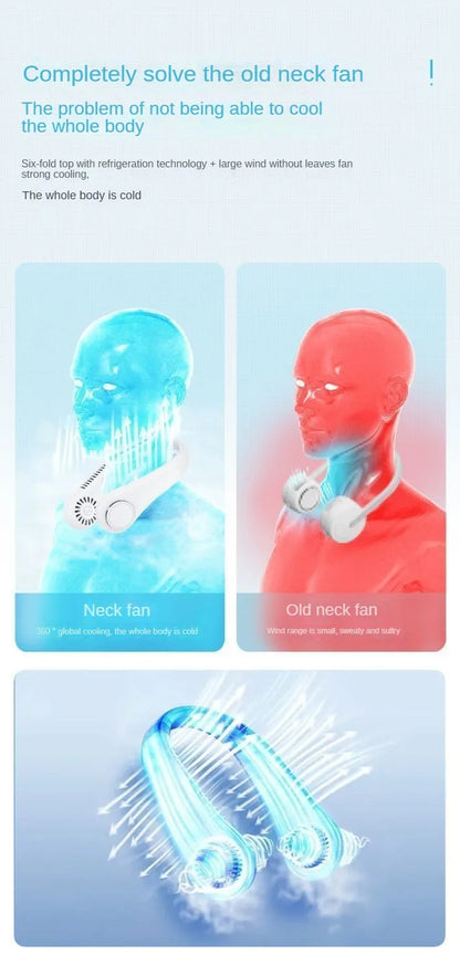 Bladeless Neck Mounted Fan 3 Speed, Rechargeable Mini Portable Air Cooler, Long Lasting Summer Outdoor Sports Cooling Neck Fan