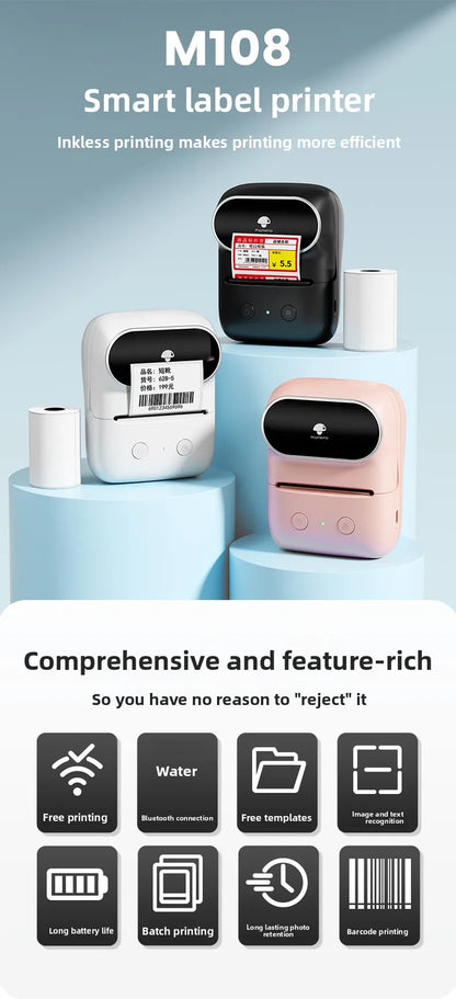 Suitable for M108 label printer, small cross-border e-commerce price Bluetooth self-adhesive thermal printer
