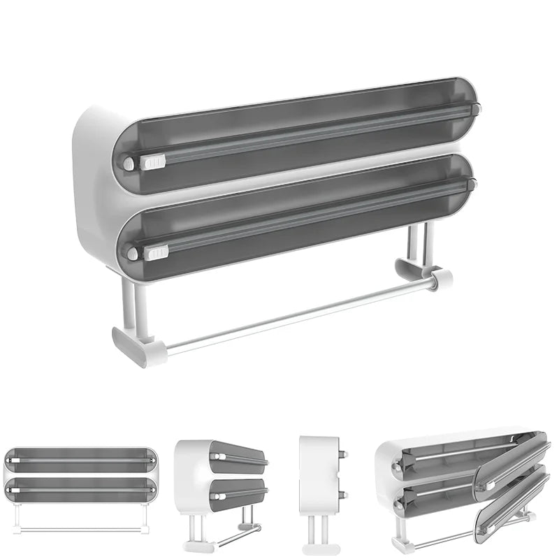 3 In 1/only 1 functional Aluminum Film Wrap Cutter WallMount Paper Towel Holder Cling Film Cutting Holder Plastic Wrap Dispenser