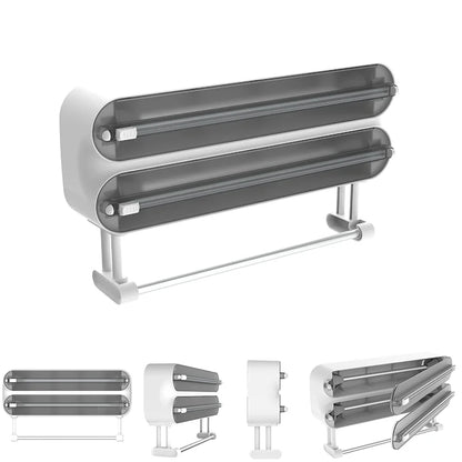 3 In 1/only 1 functional Aluminum Film Wrap Cutter WallMount Paper Towel Holder Cling Film Cutting Holder Plastic Wrap Dispenser