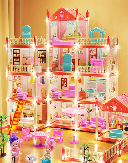 Popular Toy 3d Assembly Diy Mini Toy House Accessories Villa Princess Castle Led Lights Girl Birthday Gift Assembly Toy House