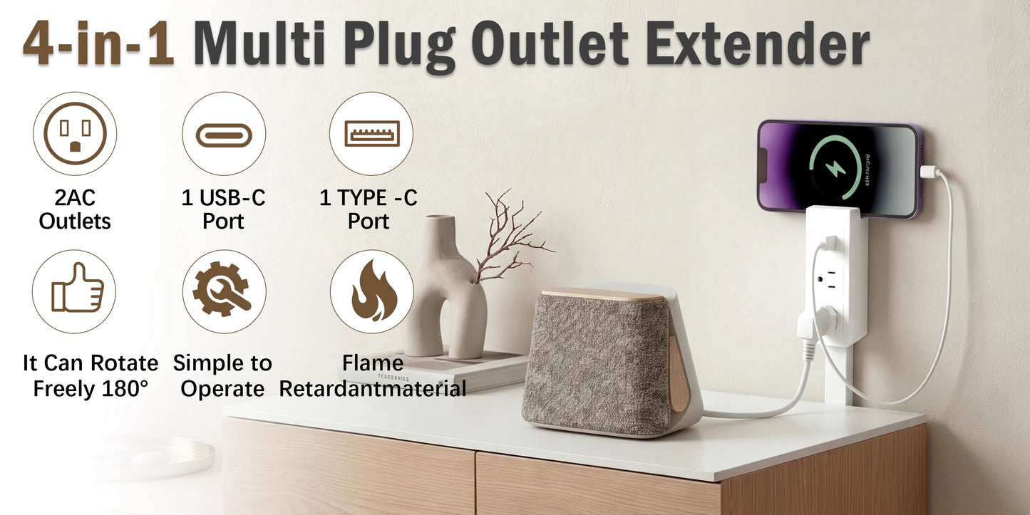 3 Style Retractable Sockets in Various Shapes US Plug Power Strip with AC Outlets USB Port(USB-A/C),Adjustable Electrical Outlet Extender Stick,Multi Socket Wall Socket Universal for Hard-to-Reach Wall Outlets Behind Couch,Be