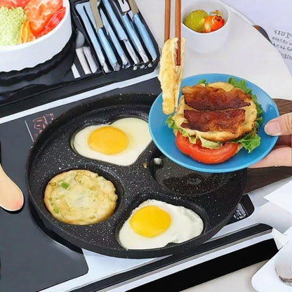Mini 4 Grids Fried Egg Pan Rapid Heating Anti -scald Handle Divided Egg Skillet Non-stick Flat Bottom Pancake Pan Breakfast