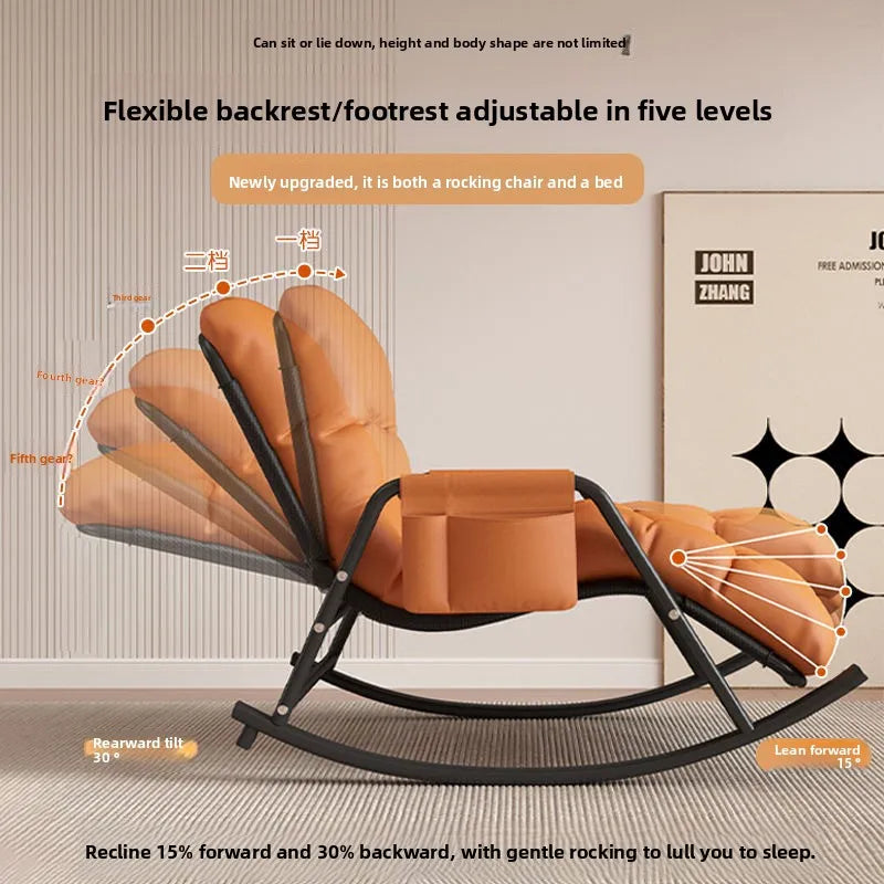 Rocking chair Adult recliner Balcony Lazy sofa Internet celebrity leisure chair Lunch break folding back chair