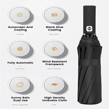 12 Bone Black Glue Fully Automatic Umbrella With Thick And Durable Keel Three Fold Umbrella UV Resistant Folding Umbrella