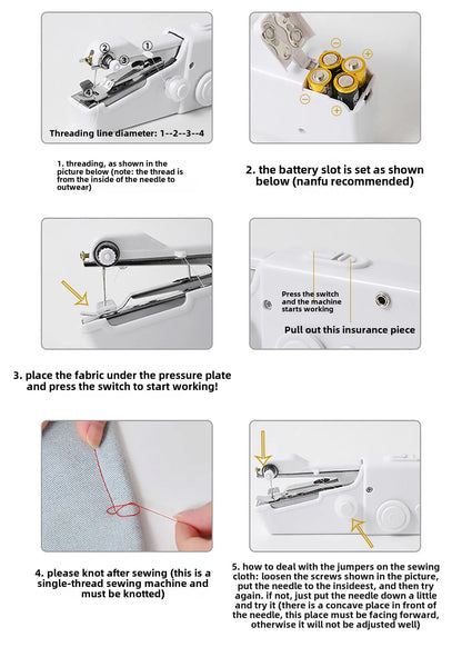 Portable Mini Sewing Machine Handheld Electric Sewing Machine With Bobbin Suitable for Needlework and Manual Work Hand Home DIY
