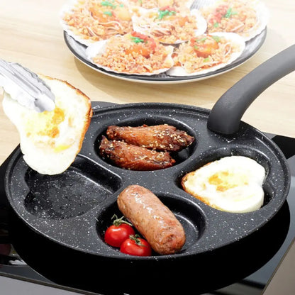 Mini 4 Grids Fried Egg Pan Rapid Heating Anti -scald Handle Divided Egg Skillet Non-stick Flat Bottom Pancake Pan Breakfast