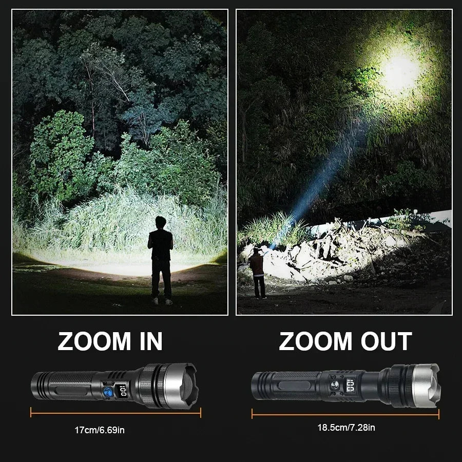 100000LM Super Bright Flashlight Rechargeable LED Torch Long Range Tactical Lamp for Outdoor Waterproof Camping Fishing Lantern